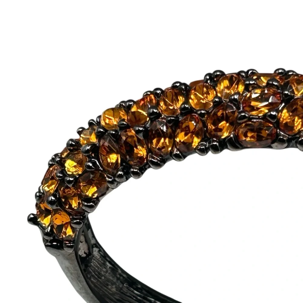 Vintage KJL Orange Rhinestone Gunmetal Hinged Bracelet - Picture 5 of 7